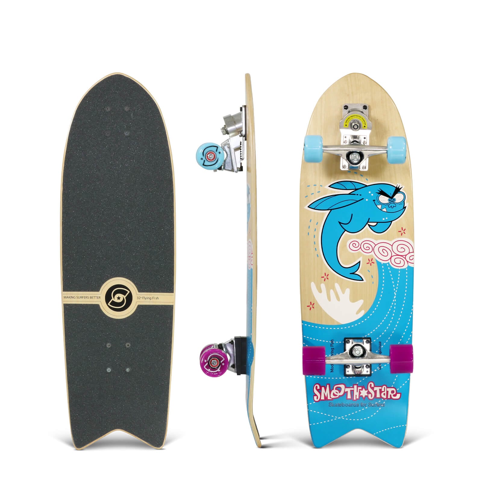 The SmoothStar 32 Flying Fish blue surfskate surf trainer. Europe